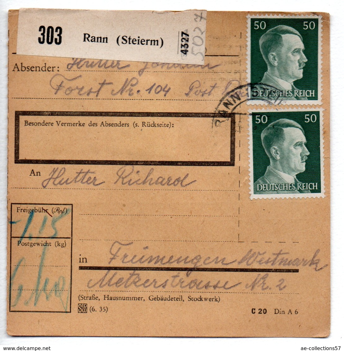 Allemagne  / Colis Postal  / Départ Rann - Lettres & Documents