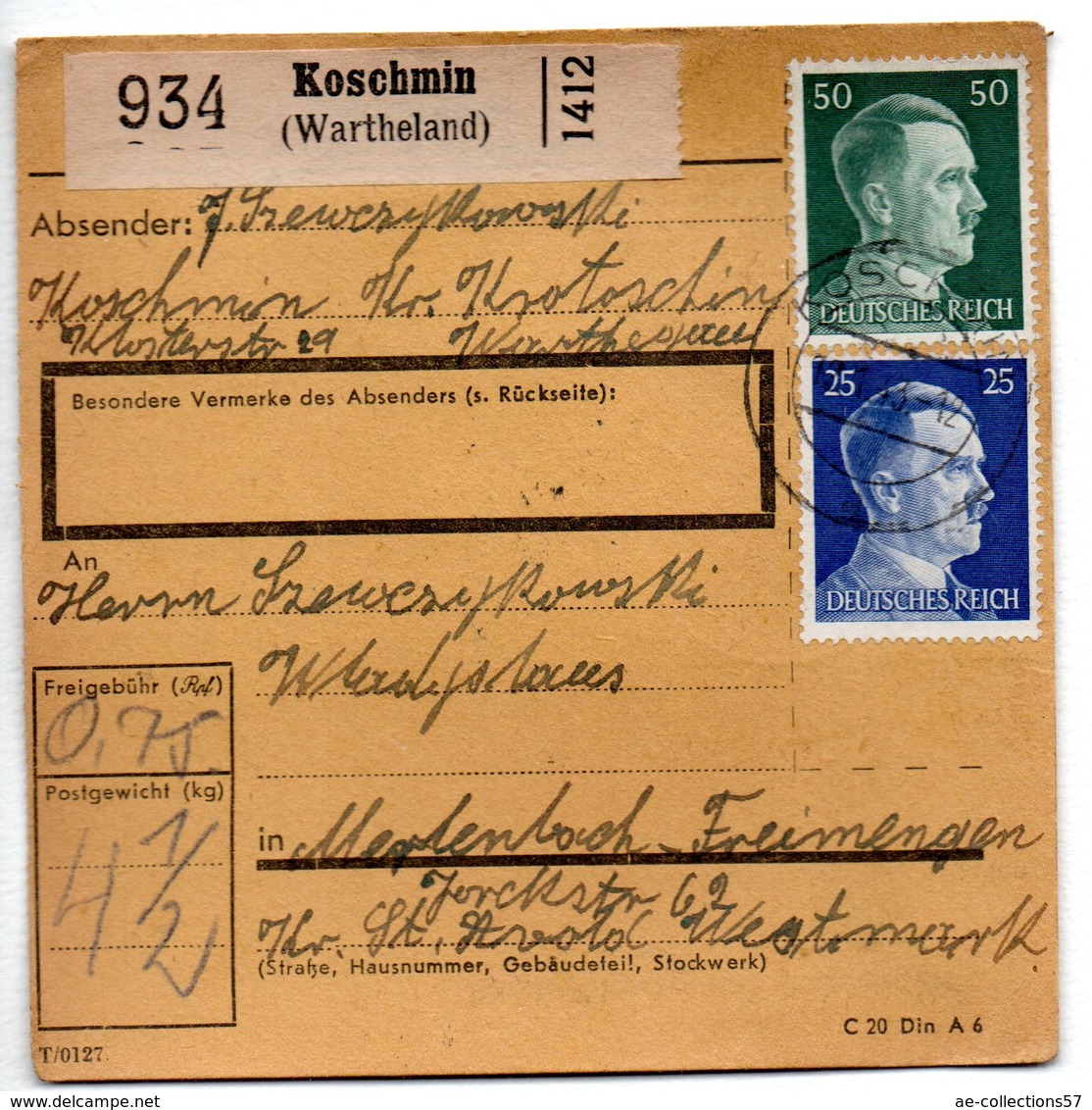 Allemagne  / Colis Postal  / Départ Koschmin ( Watheland ) - Lettres & Documents