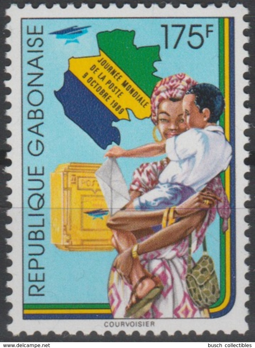 Gabon Gabun 1989 Mi. 1051 Journée Mondiale De La Poste 9 Octobre Karte Map Carte Drapeau Flag Weltposttag RARE - Gabun (1960-...)