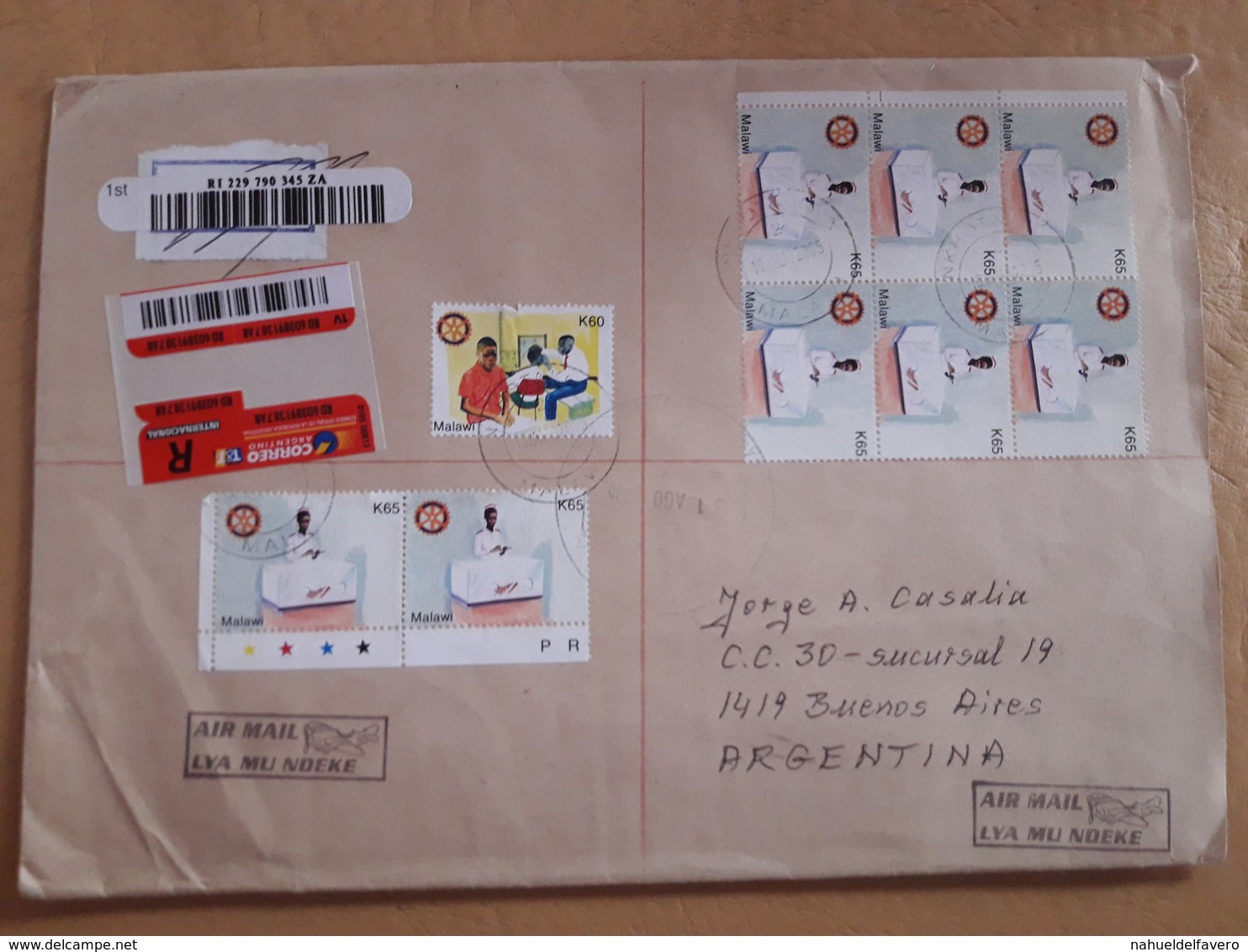 Malawi Enveloppe Circulated To Argentina With Health Stamps, Rotary - Médecine