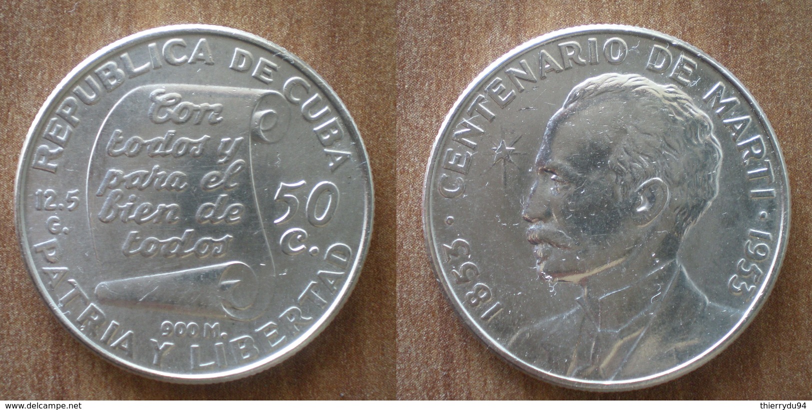 Cuba 50 Centavos 1853 1953 Commemo 100 Ans Marti Silver Argent Centavo Que Prix + Port Pesos Paypal Bitcoin - Cuba