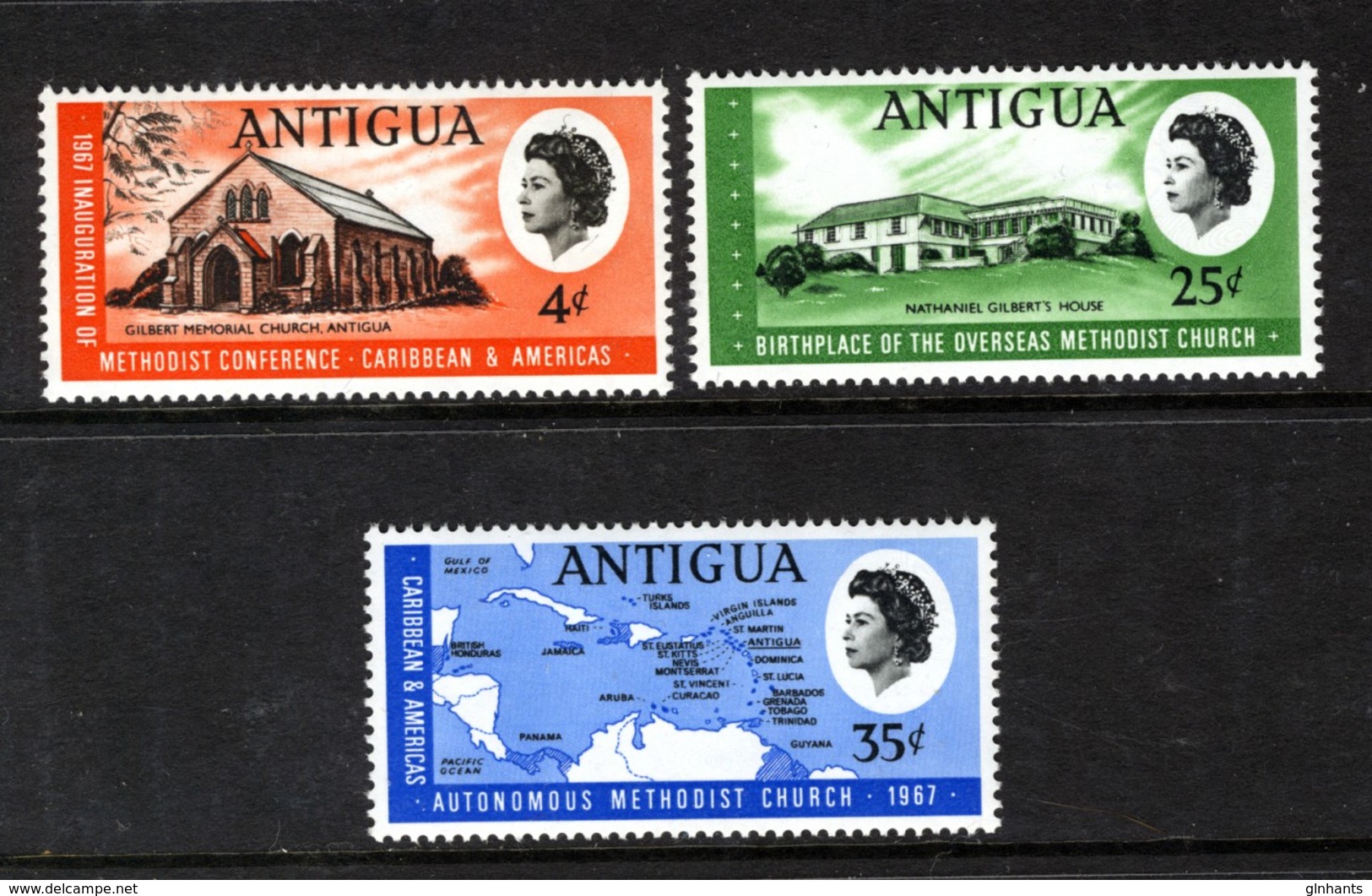 ANTIGUA - 1967 METHODIST CHURCH SET (3V) FINE MNH ** SG 203-205 - 1960-1981 Ministerial Government