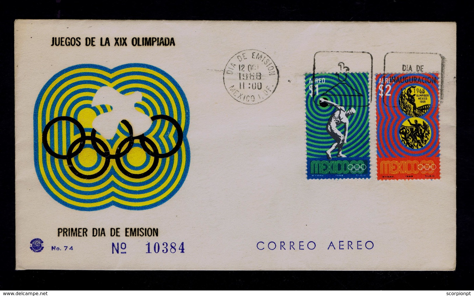 MEXICO Sports Discobolo Medalls !  Olympics Games 1968 Fdc Sp6544 - Zomer 1968: Mexico-City