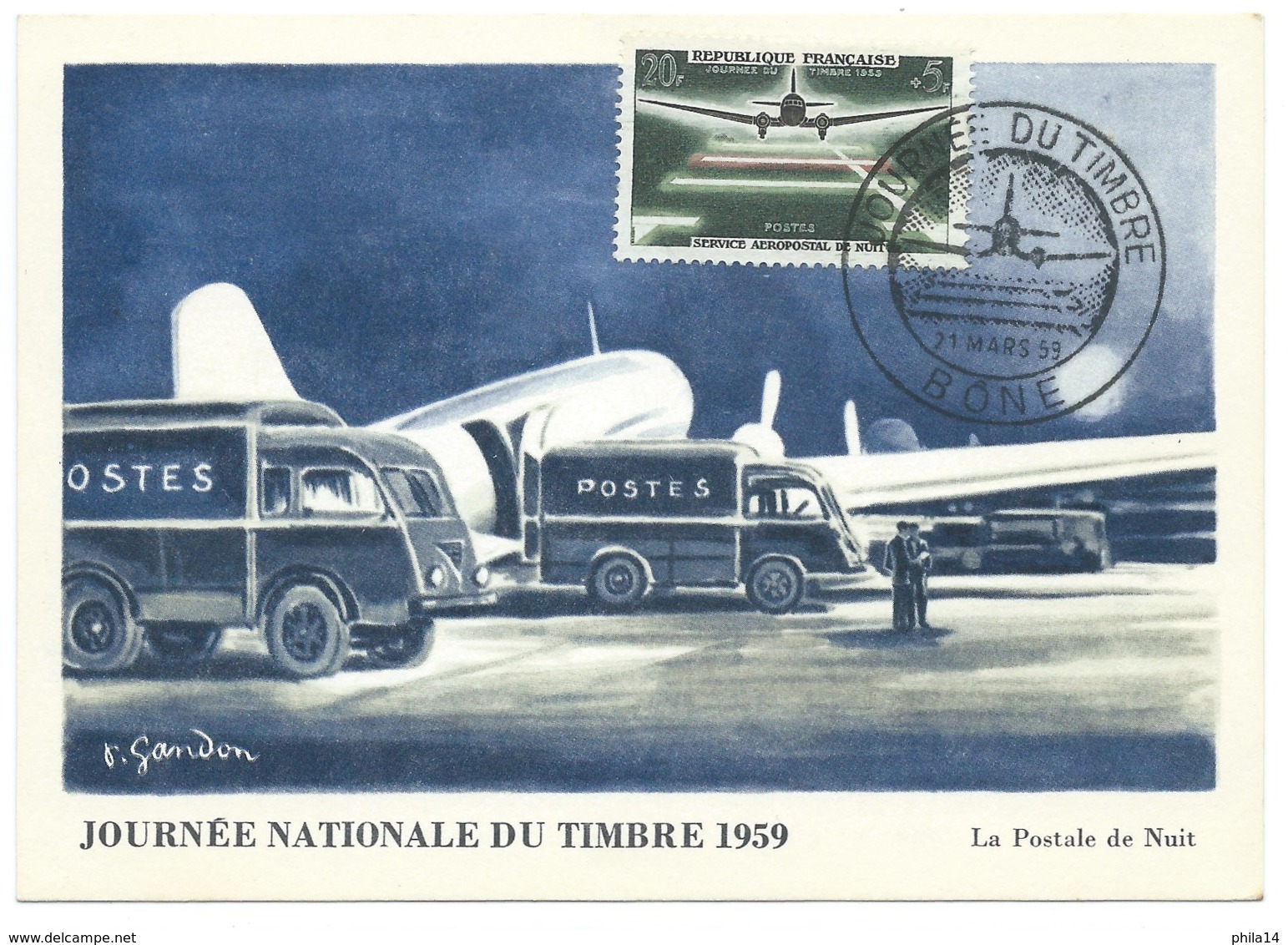 SERVICE AEROPOSTALE DE NUIT  / BONE ALGERIE / 1959 /  JOURNEE DU TIMBRE - Briefe U. Dokumente