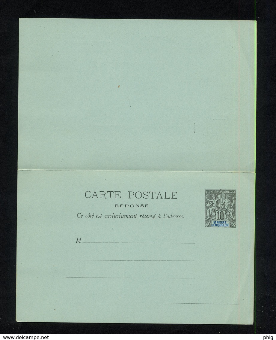 SPM - CARTE POSTALE AVEC REPONSE PAYEE DE 1892 N°7-CPRP " TYPE GROUPE ALLEGORIQUE " 10c NOIR SUR BLEU - BON ETAT - Entiers Postaux