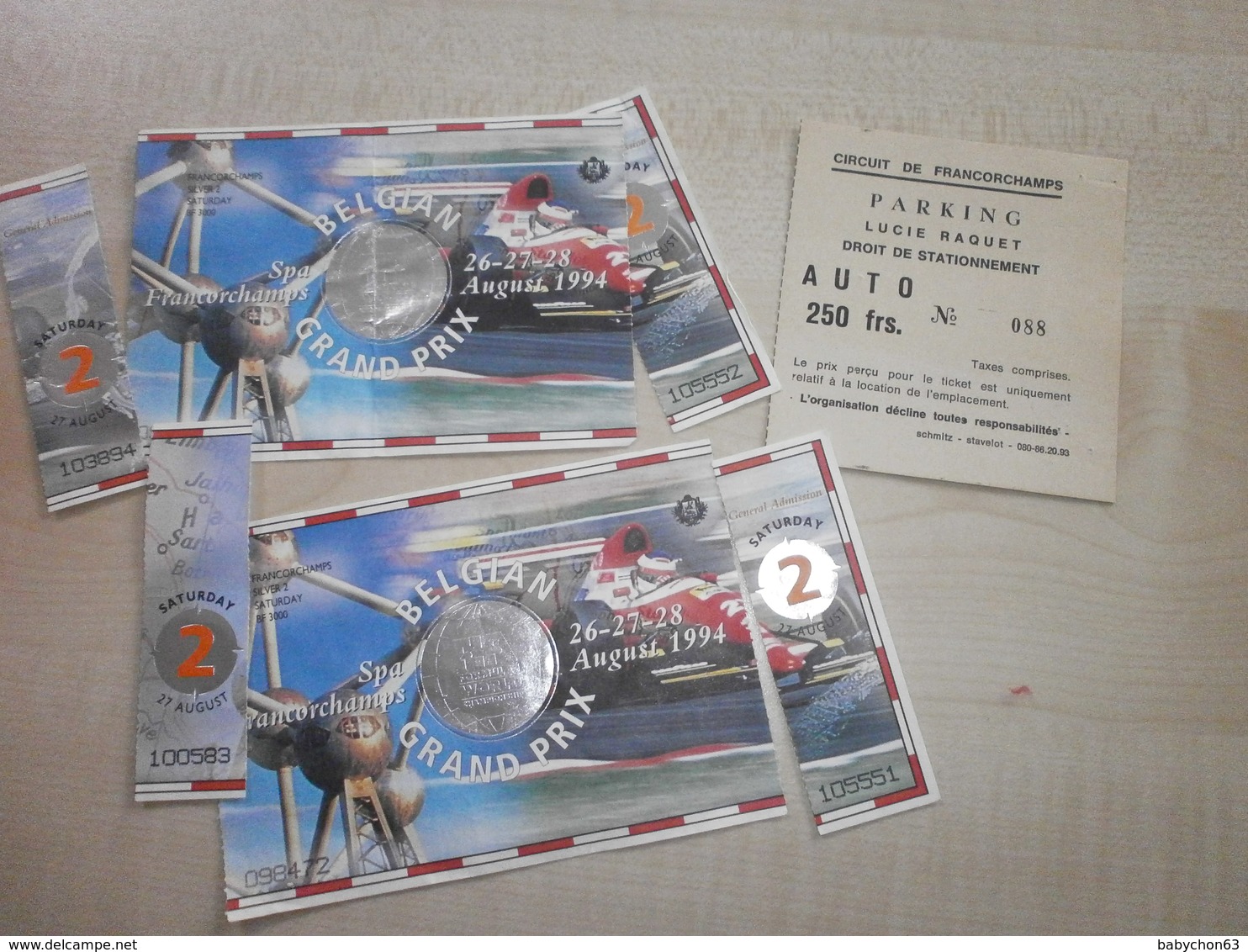 Anciens Tickets D'entrées GRAND PRIX FORMULE 1 FRANCORCHAMPS 1994  AVEC TICKET PARKING - Eintrittskarten