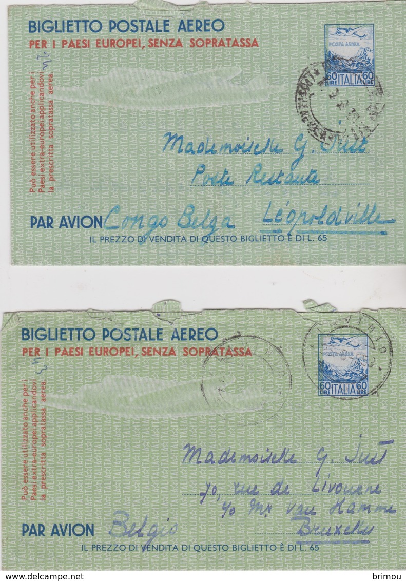 Italie, Aérogramme, Biglietto Postale Aéreo. - 1946-60: Oblitérés