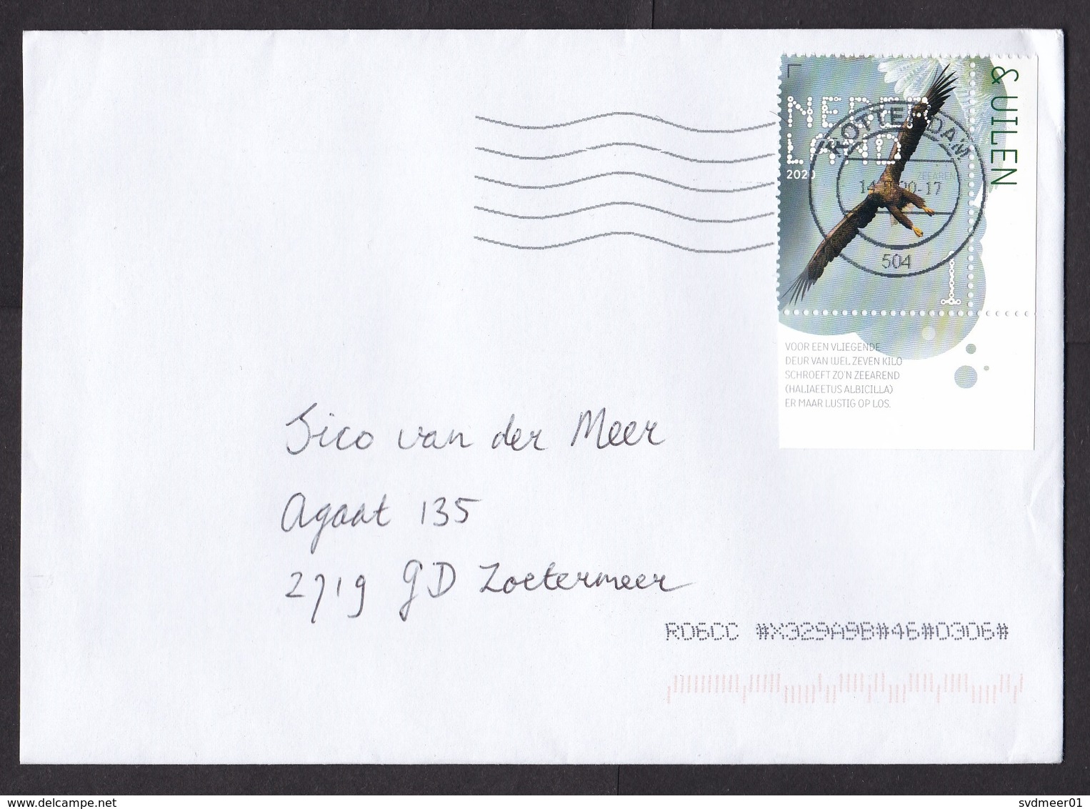 Netherlands: Cover, 2020, 1 Corner Stamp + Tab, Sea Eagle Bird (traces Of Use) - Storia Postale