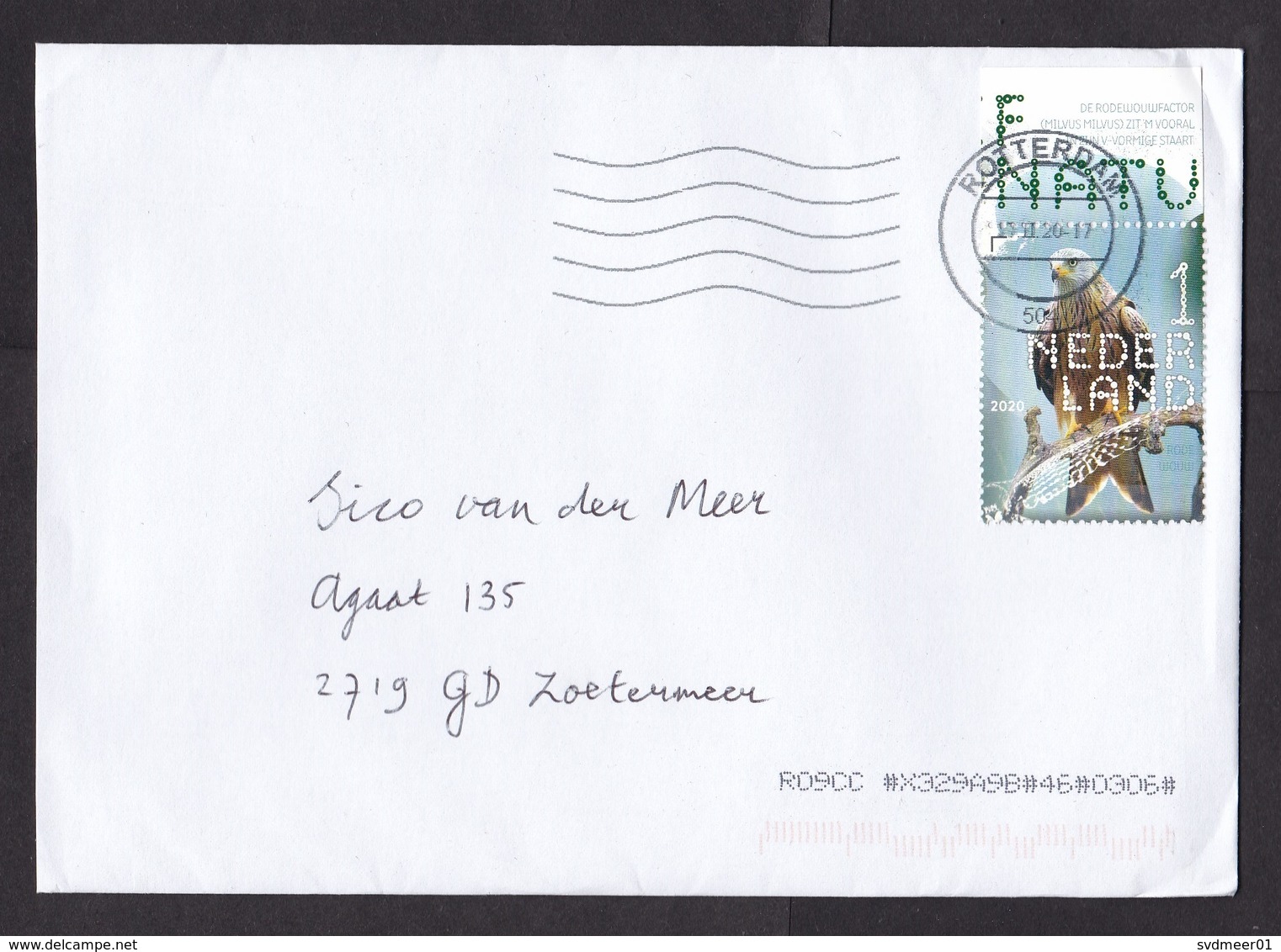 Netherlands: Cover, 2020, 1 Stamp + Tab, Red Milvus Prey Bird (traces Of Use) - Briefe U. Dokumente