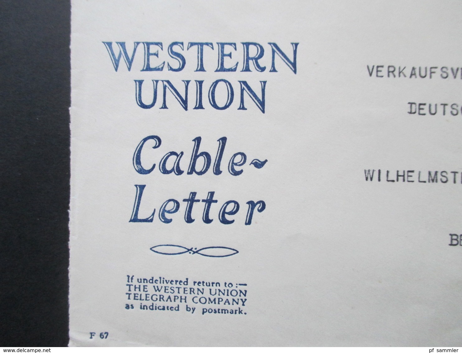 GB 1929 Freistempel London Postage Paid Umschlag Western Union Cable - Letter Telegraph Company Nach Berlin - Lettres & Documents