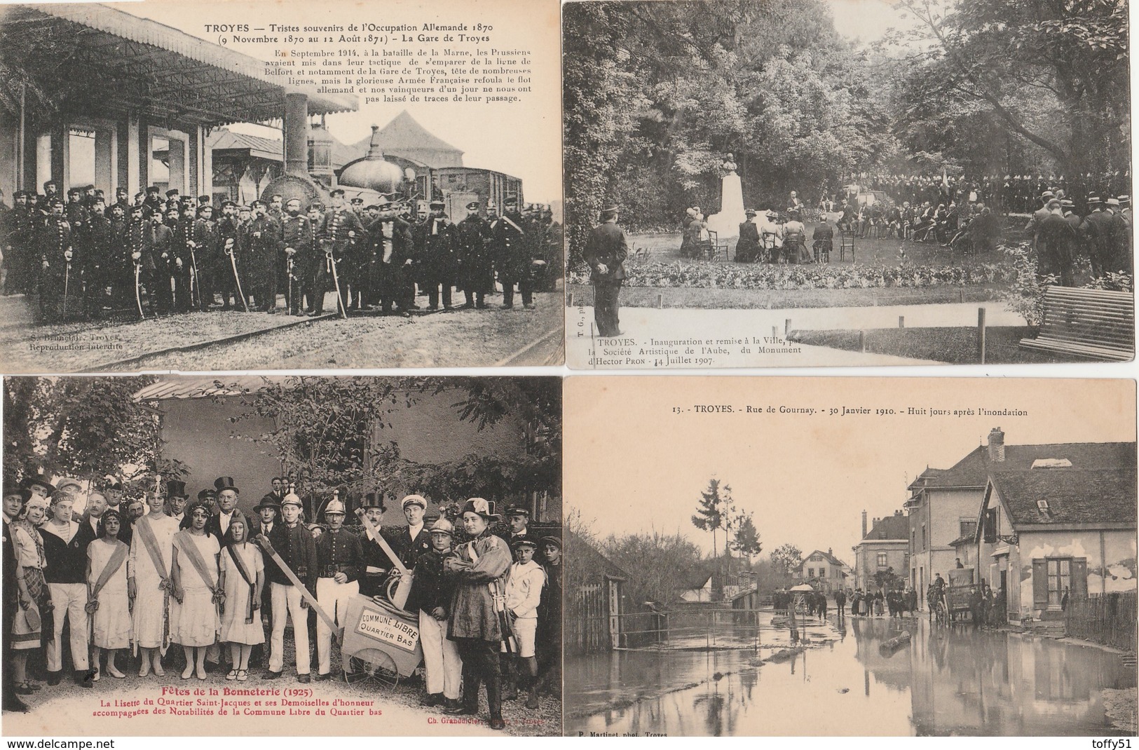 4 CPA:TROYES (10) FÊTES DE LA BONNETERIE,TRAIN SOUVENIR OCCUPATION ALLEMANDE GARE,RUE DE GOURNAY APRÈS INONDATION - Troyes