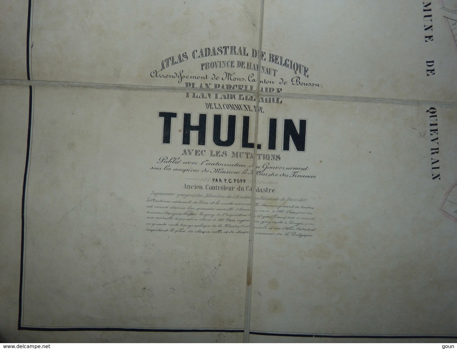 Carte Toilée Atlas Cadastral Popp Commune De Thulin - Situation Du Village établie Entre 1842 Et 1879 - Cartes Géographiques