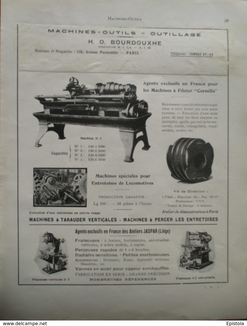 Machine à Fileter CORNELIS  - Page Catalogue Technique De 1925 (Dims Env 22 X 30 Cm) - Maschinen