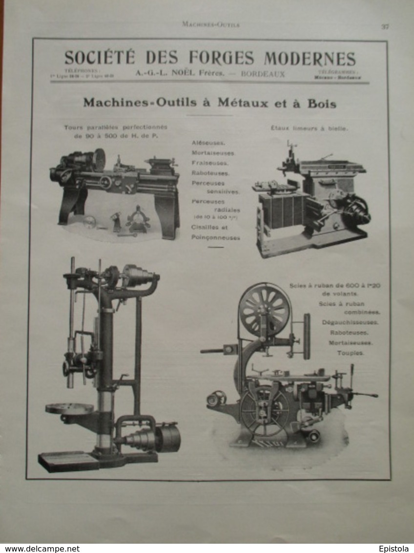 Machine  SCIE à Ruban - Forges Modernes Bordeaux  - Page Catalogue Technique De 1925 (Dims Env 22 X 30 Cm) - Maschinen