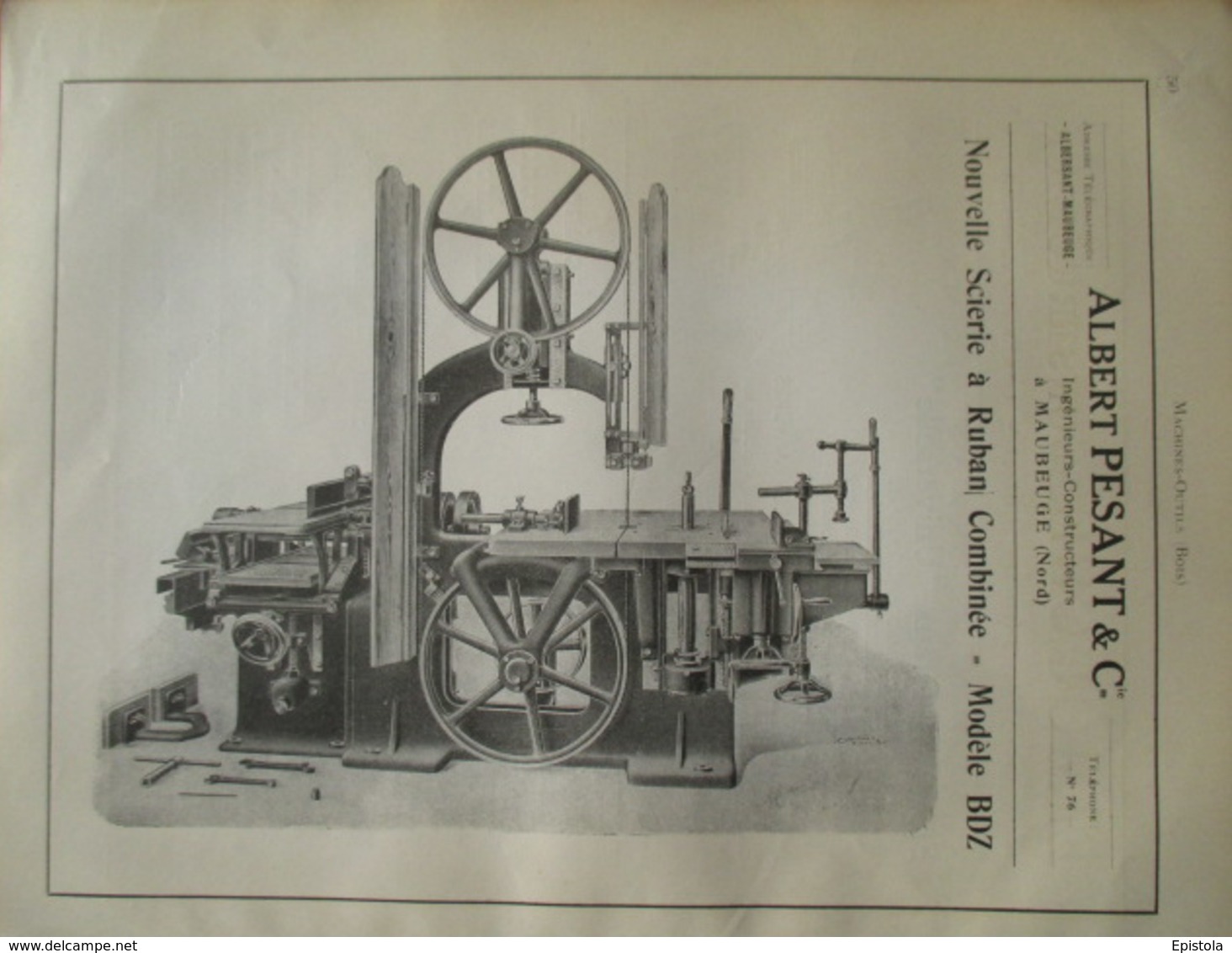 Machine Outil SCIERIE  à Ruban  ALbert PESANT & Cie à MAUBEUGE - Page Catalogue Technique De 1925 (Dims Env 22 X 30 Cm) - Maschinen