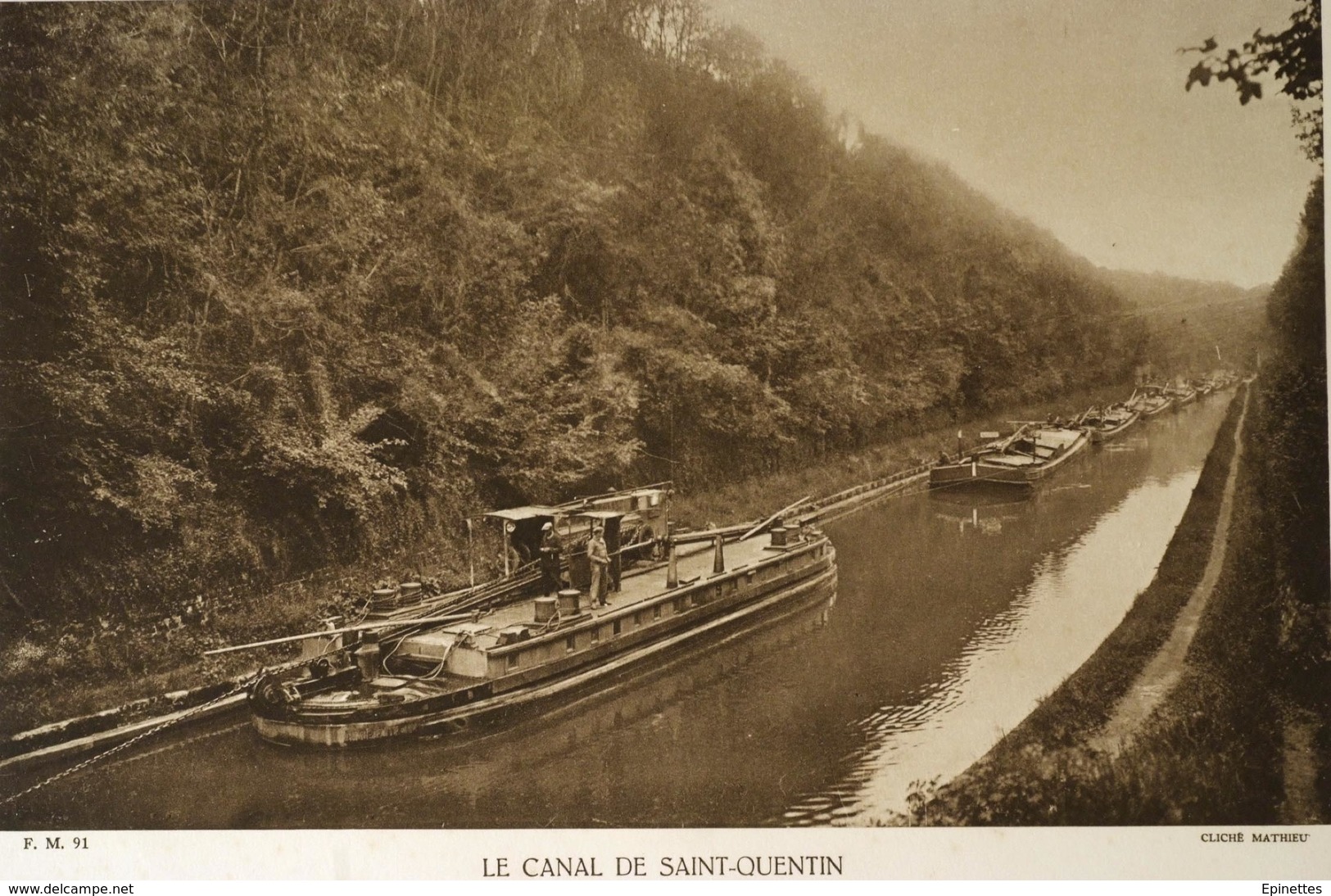 IMAGE IMPRIMEE 20x29cm, Canal De Saint-Quentin, Tranchée Du Souterrain De Riqueval, TOUEUR ELECTRIQUE, Péniches - Boats