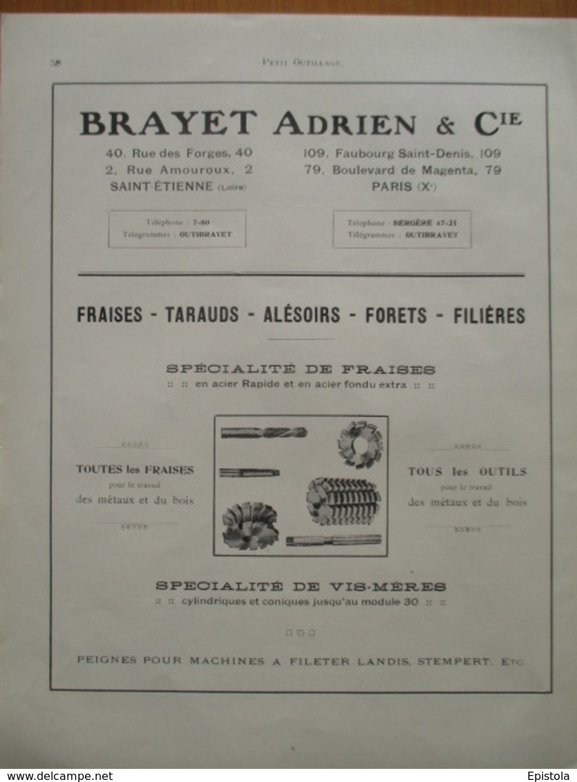 Fraises Scies Pour Machine Outil BRAYET ADRIEN Saint Etienne 42 - Page Catalogue Technique De 1925 (Dims Env 22 X 30 Cm) - Machines