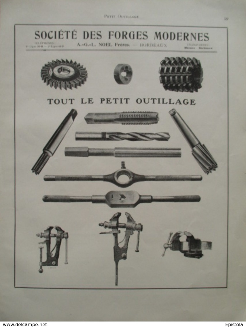 Outillage Pour Machine Outil Ste Forges Modernes à Bordeaux - Page Catalogue Technique De 1925 (Dims Env 22 X 30 Cm) - Machines