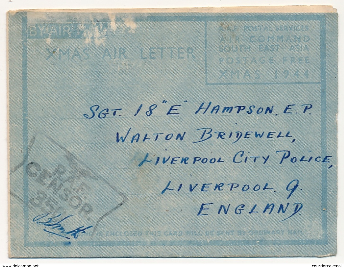 SOUTH EAST ASIA - XMAS AIR LETTER - Christmas Greetings RAF 1944 Depuis RAF STATION POONA - INDIA - Militaria