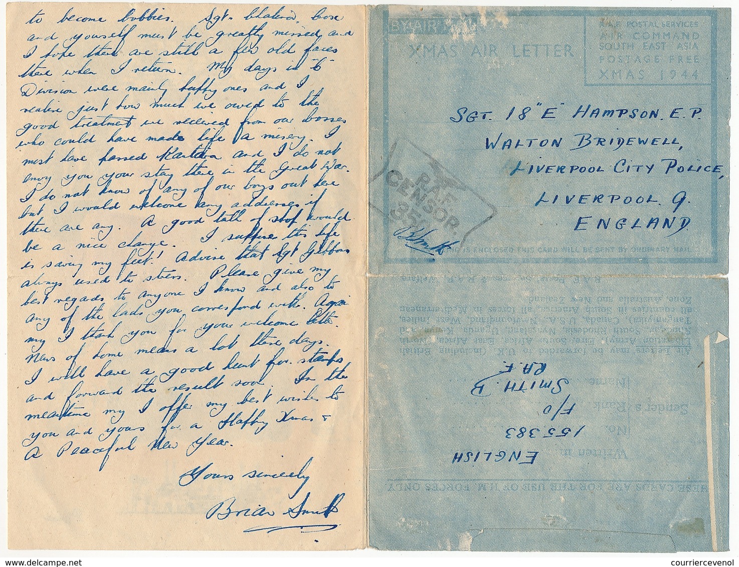 SOUTH EAST ASIA - XMAS AIR LETTER - Christmas Greetings RAF 1944 Depuis RAF STATION POONA - INDIA - Militaria