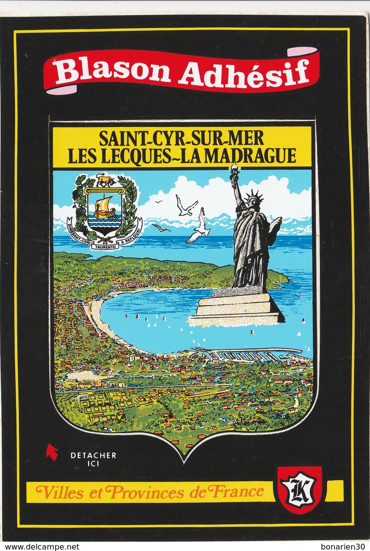 CPSM 83 ST CYR SUR MER LECQUES LA MADRAGUE BLASON ADHESIF STATUE DE LA LIBERTE - Saint-Cyr-sur-Mer