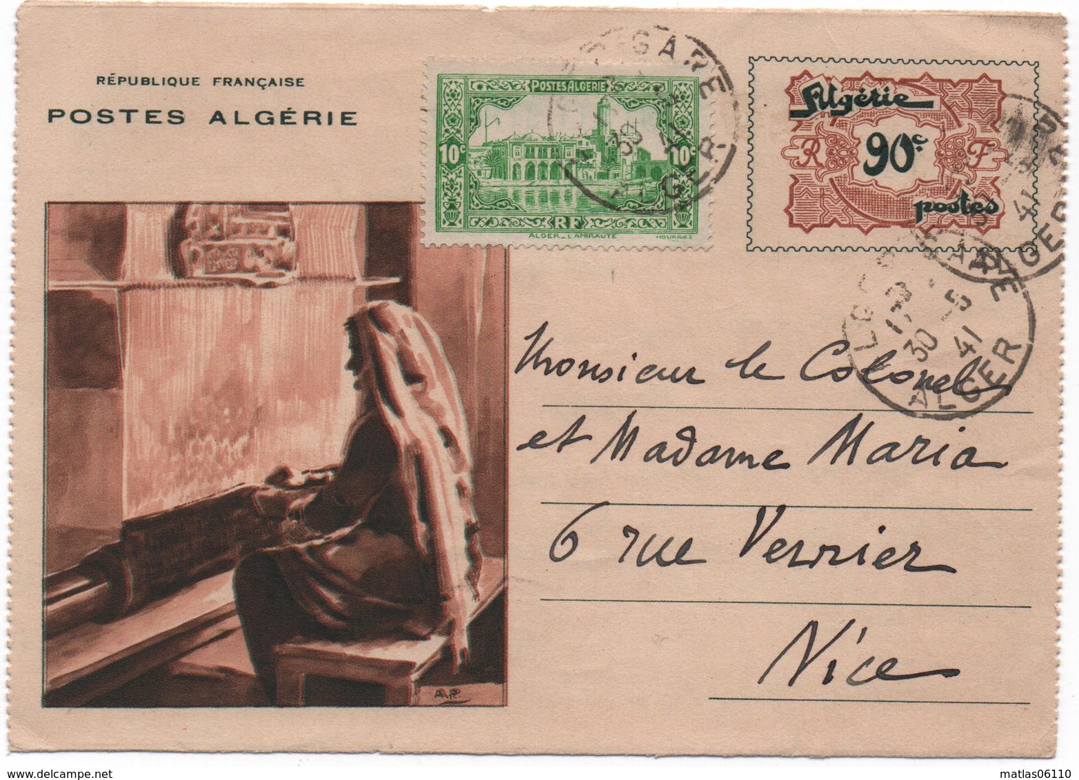 Algérie - Mai 1941 - Entier Postal + Complement  1 Timbre -  Alger  Pour Nice   1 Volet -  Voir Scans - Covers & Documents