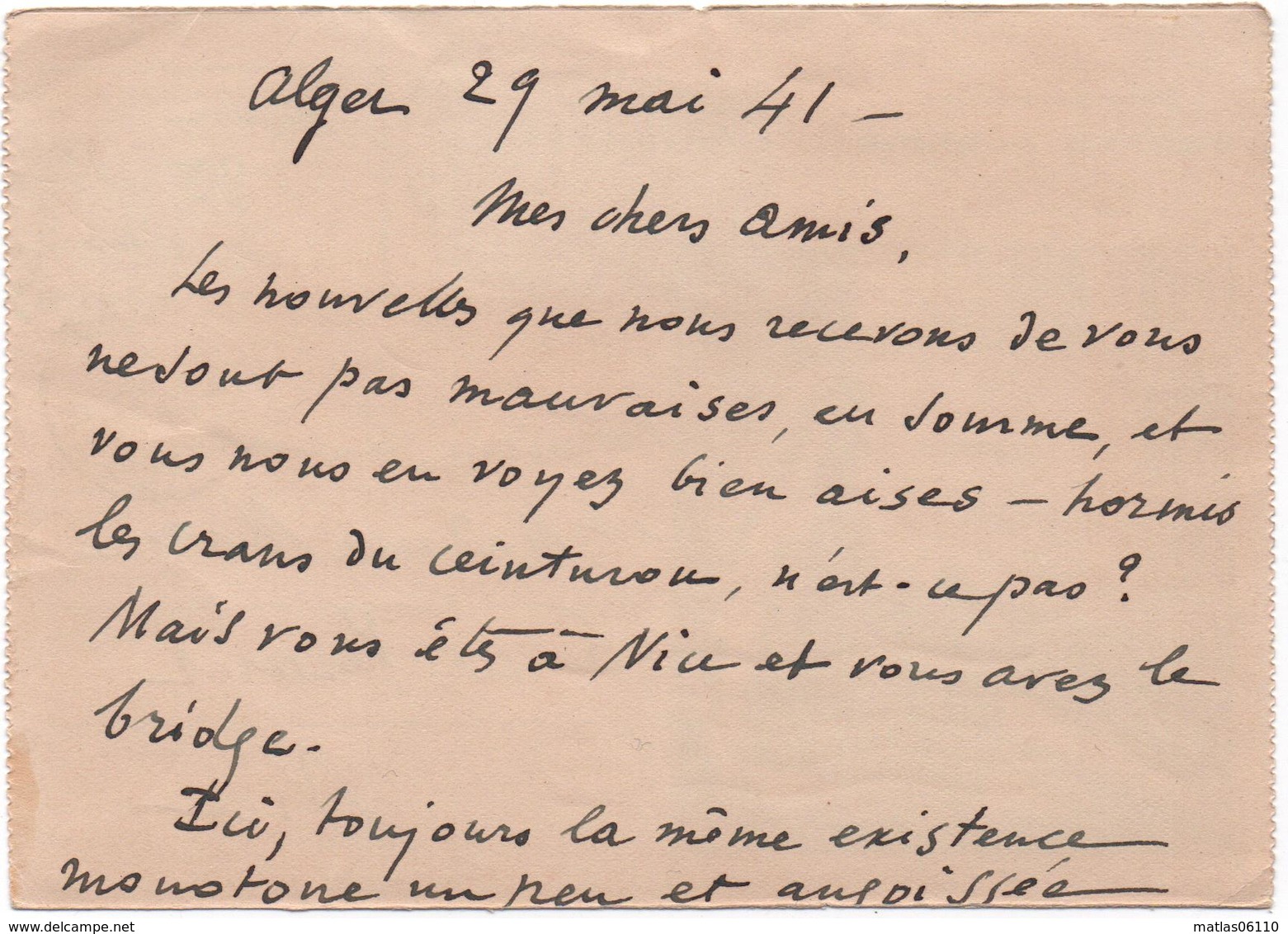 Algérie - Mai 1941 - Entier Postal + Complement  1 Timbre -  Alger  Pour Nice   1 Volet -  Voir Scans - Covers & Documents