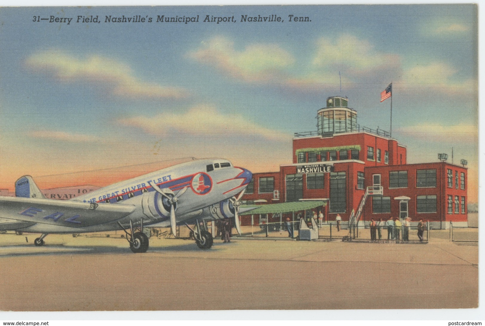Nashville TN Berry Airport DC-4 1940 Linen Postcard - Nashville