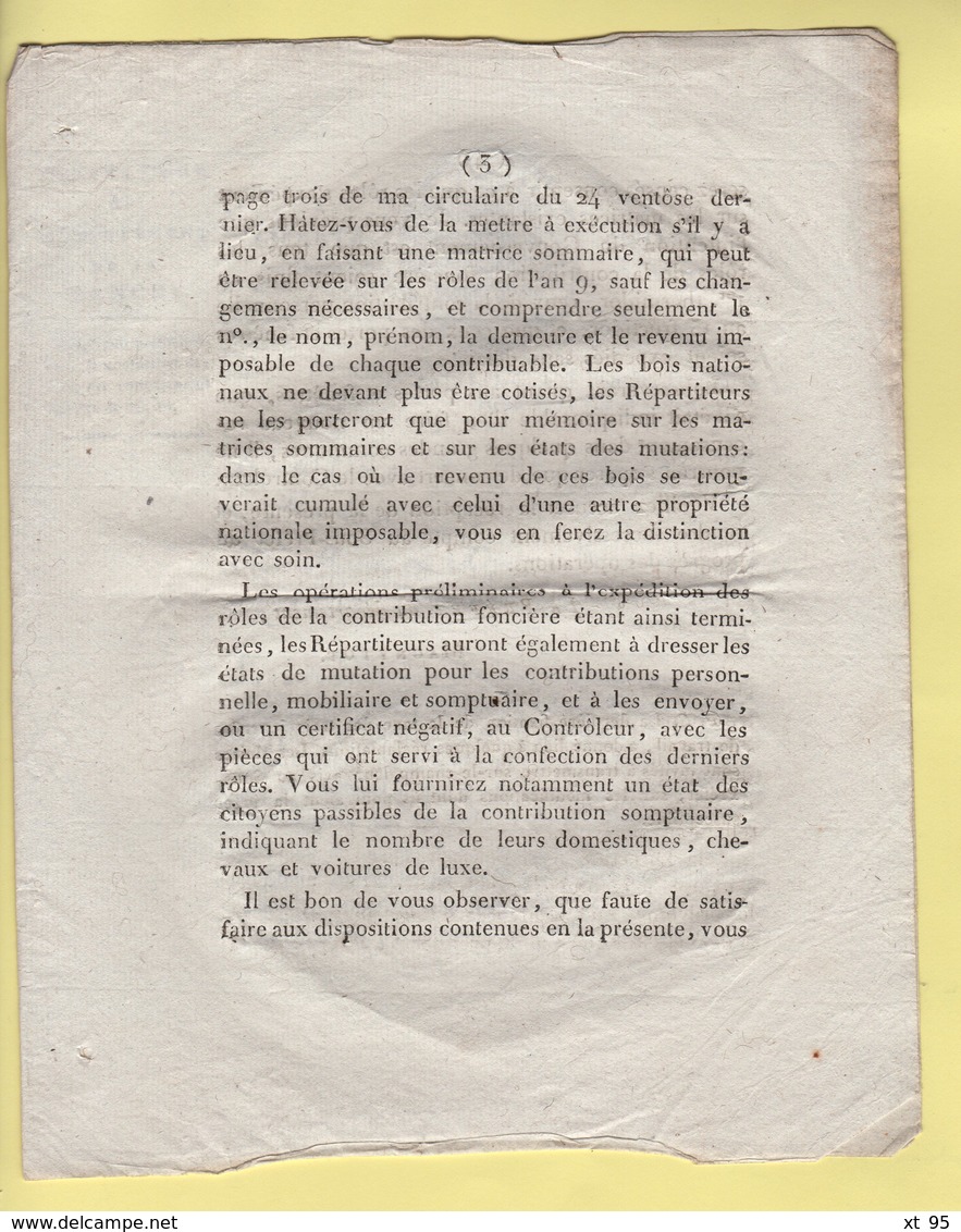 Prefet De La Manche - 7 Floreal An 9 - Repartition Des Contributions Directes - Historical Documents