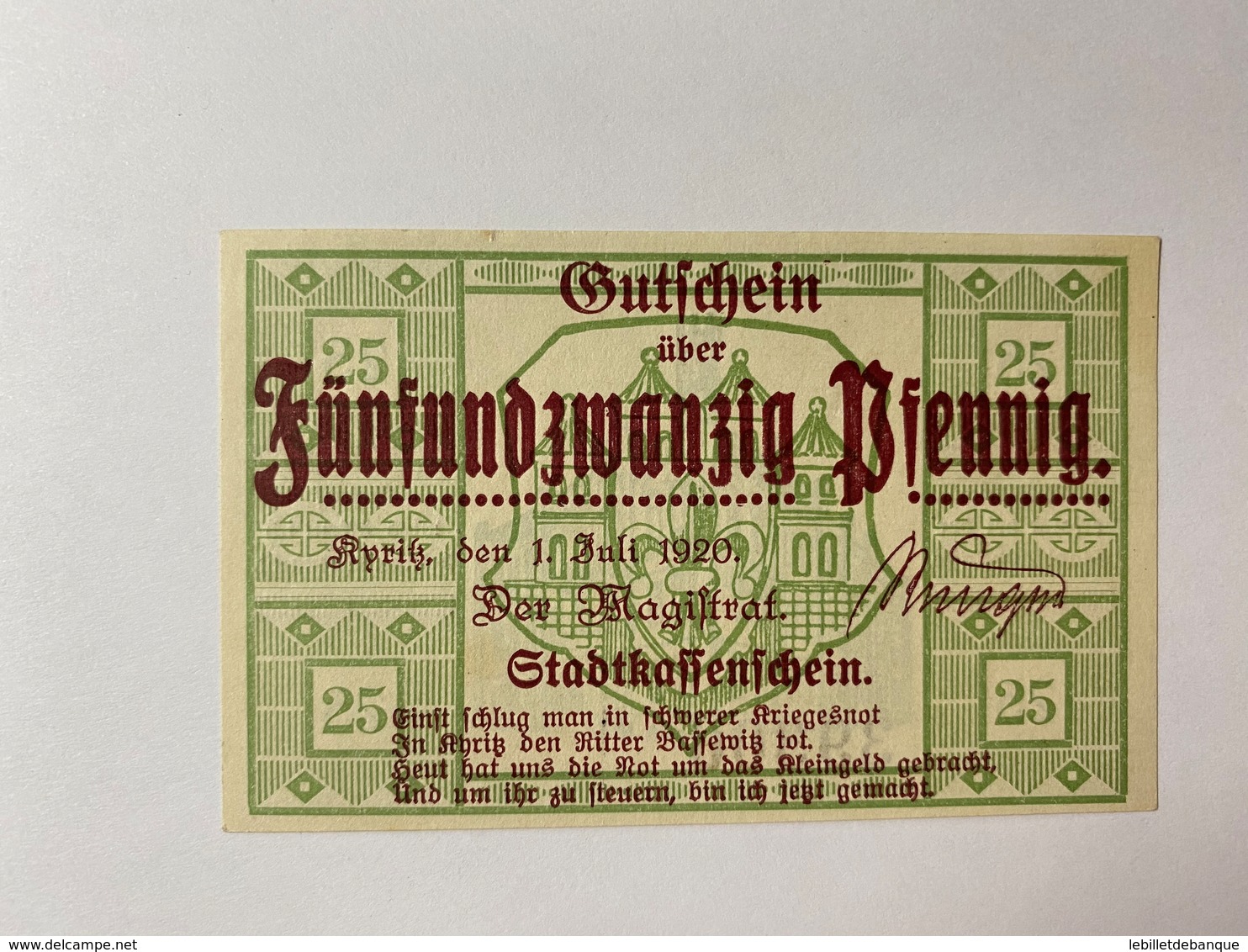 Allemagne Notgeld Pyritz 25 Pfennig - Collections