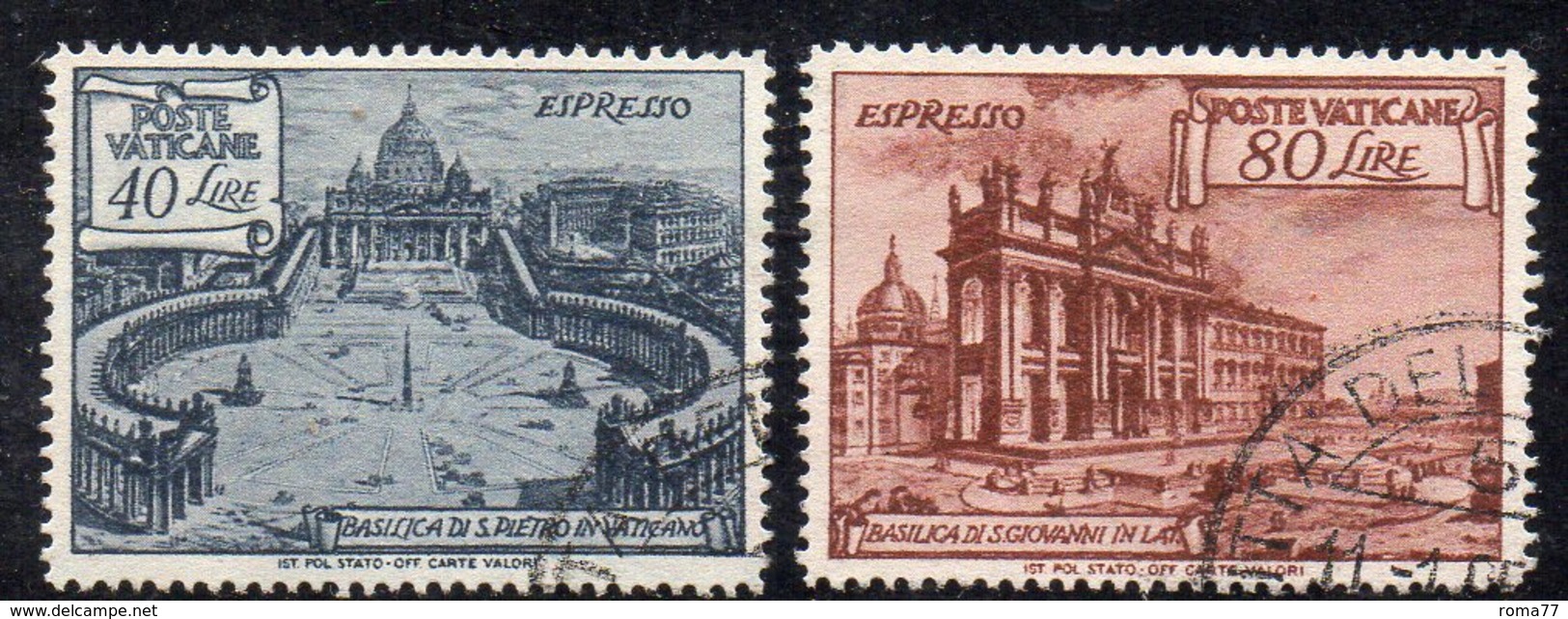 T522 - VATICANO 1949 , ESPRESSI Sassone Serie N. 11/12  Usata  (M2200). BASILICHE - Express