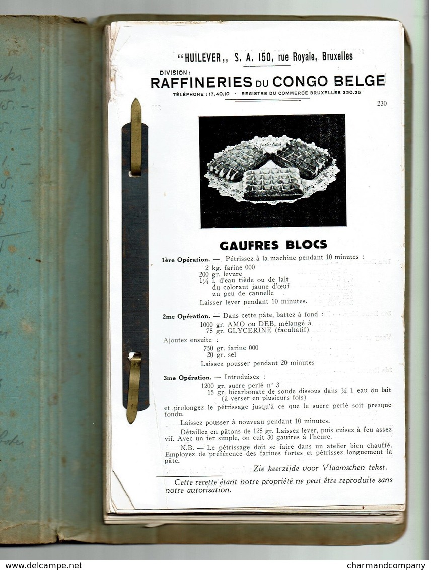 C1950 - Recettes Pratiques Boulangerie-Pâtisserie / Brood- En Pasteibakkerij - Huilever SA Raffineries Du Congo Belge - Gastronomie