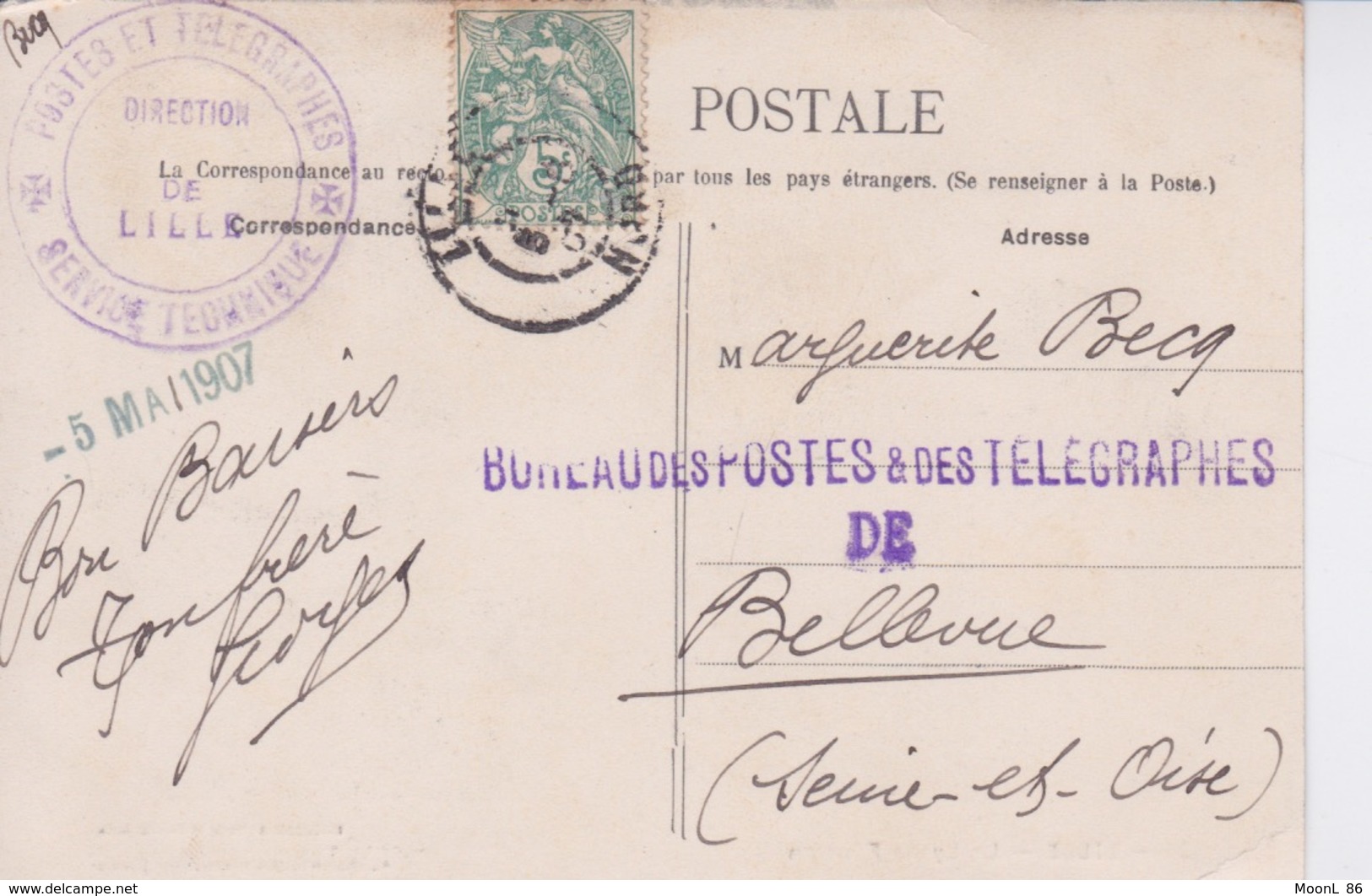 59 - LILLE - LE LYCEE FENELON - VOIR CACHET POSTES ET DES TELEGRAPHE AU DOS  SERVICE TECHNIQUE - 1877-1920: Période Semi Moderne