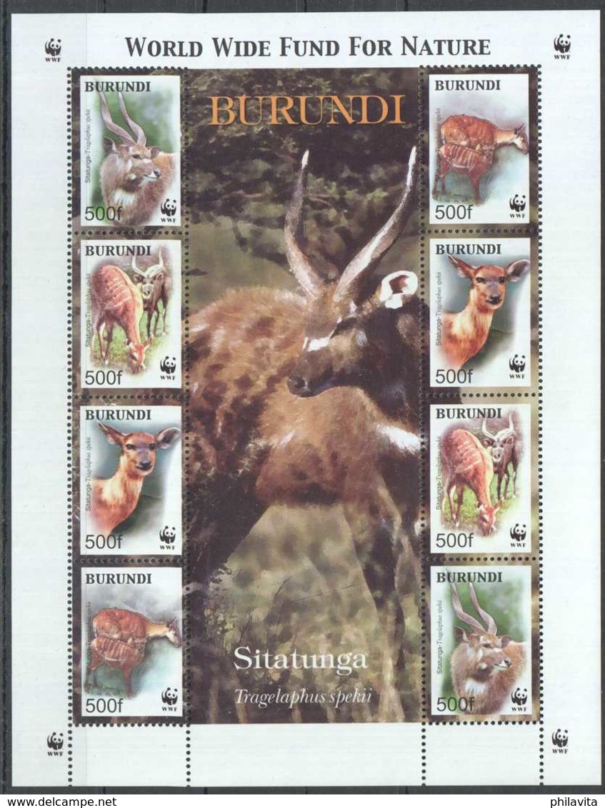 2004 Burundi WWF Sitatunga Tragelaphus Spekii Sheetlet Of 2 Sets MiNr. 1867 - 1870 Game, - Ungebraucht
