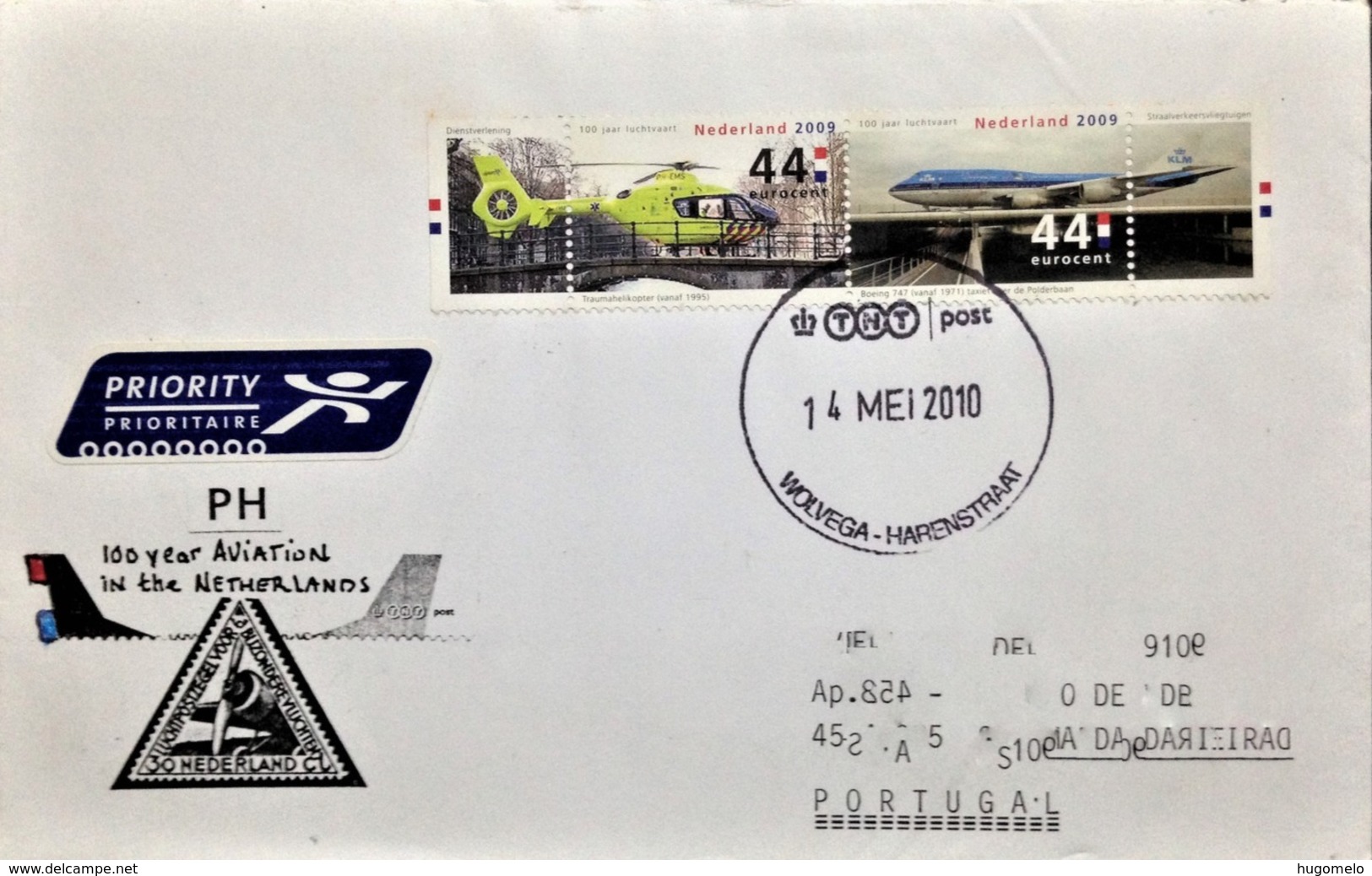 Netherlands, Circulated Cover To Portugal, "Aviation", "KLM", "Aircrafts", "Helicopters", 2010 - Covers & Documents