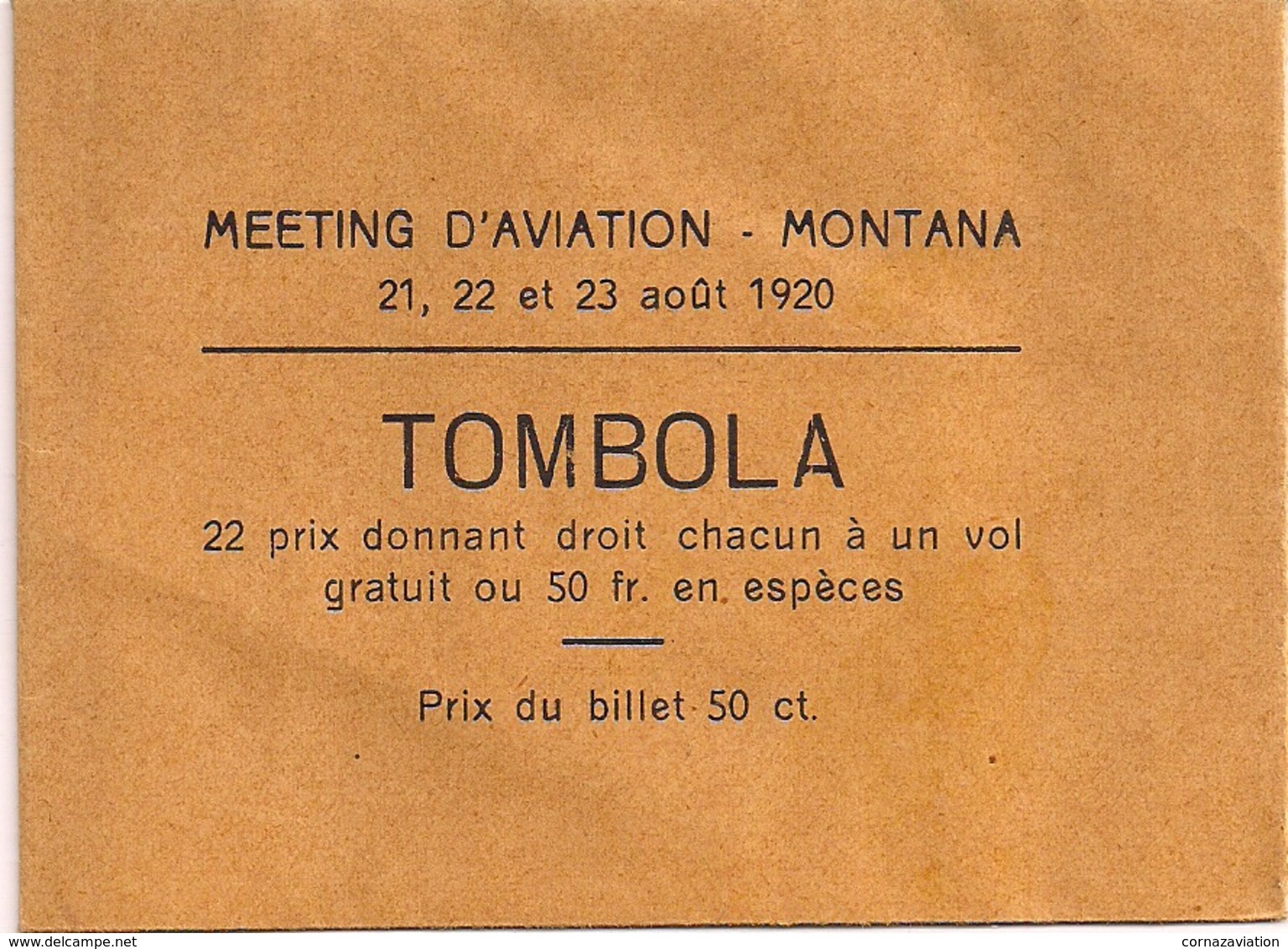 Aviation - Meeting De Crans-Montana / Valais - 1920 - Très Rare - Biglietti