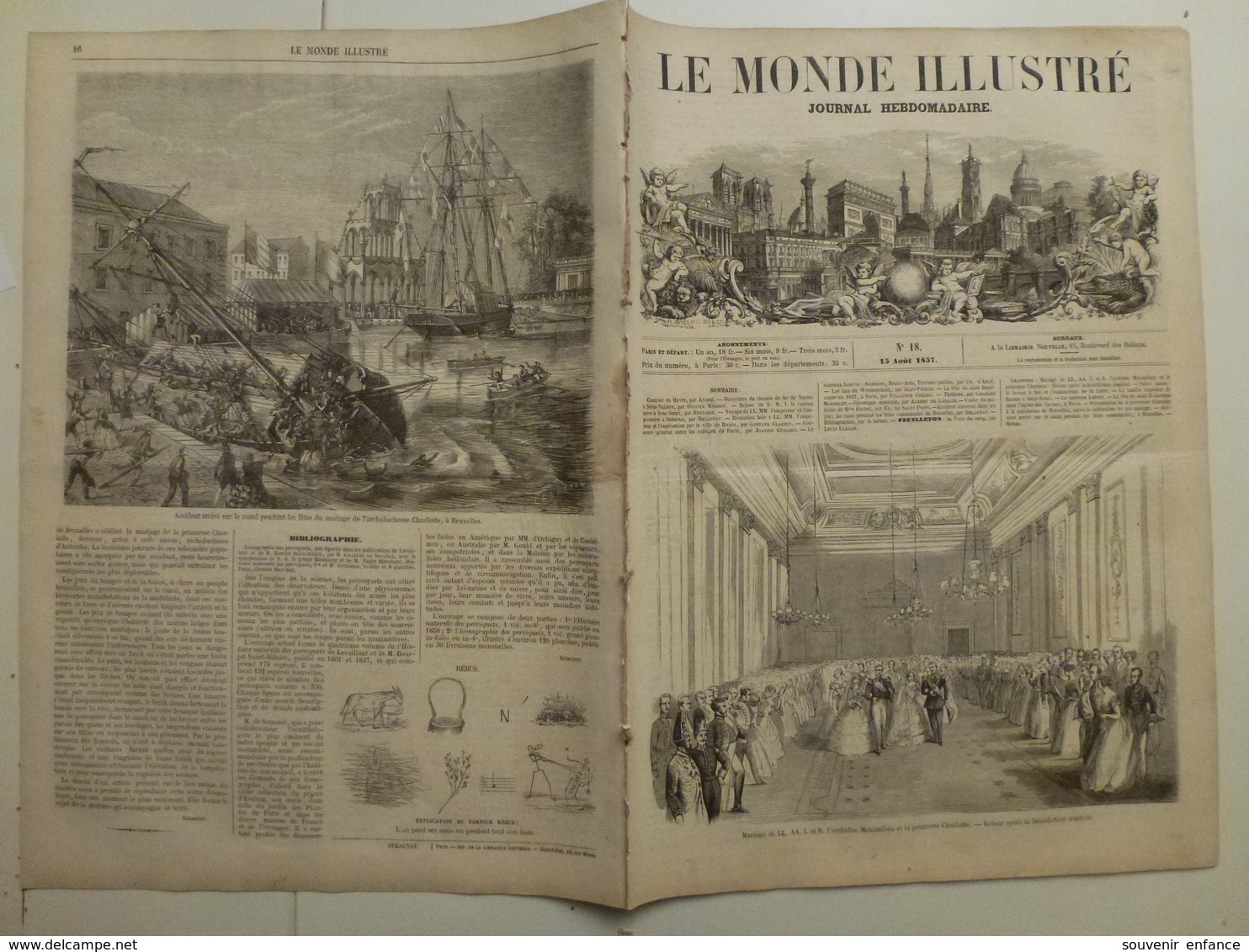 Le Monde Illustré 15 Août 1857 18c Princesse Charlotte Mariage Saint Nazaire Bassin à Flot Loire Nouveau Louvre Accident - Revues Anciennes - Avant 1900