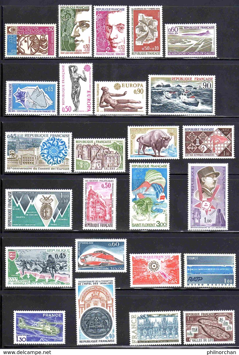 France 1974 Année Complète Neuve**   TB  Ex. N°1        7,50 €  (cote 40 €   47 Valeurs) - 1970-1979