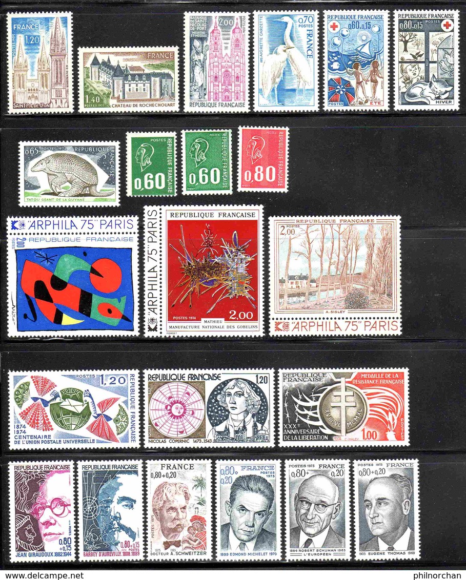 France 1974 Année Complète Neuve**   TB  Ex. N°1        7,50 €  (cote 40 €   47 Valeurs) - 1970-1979