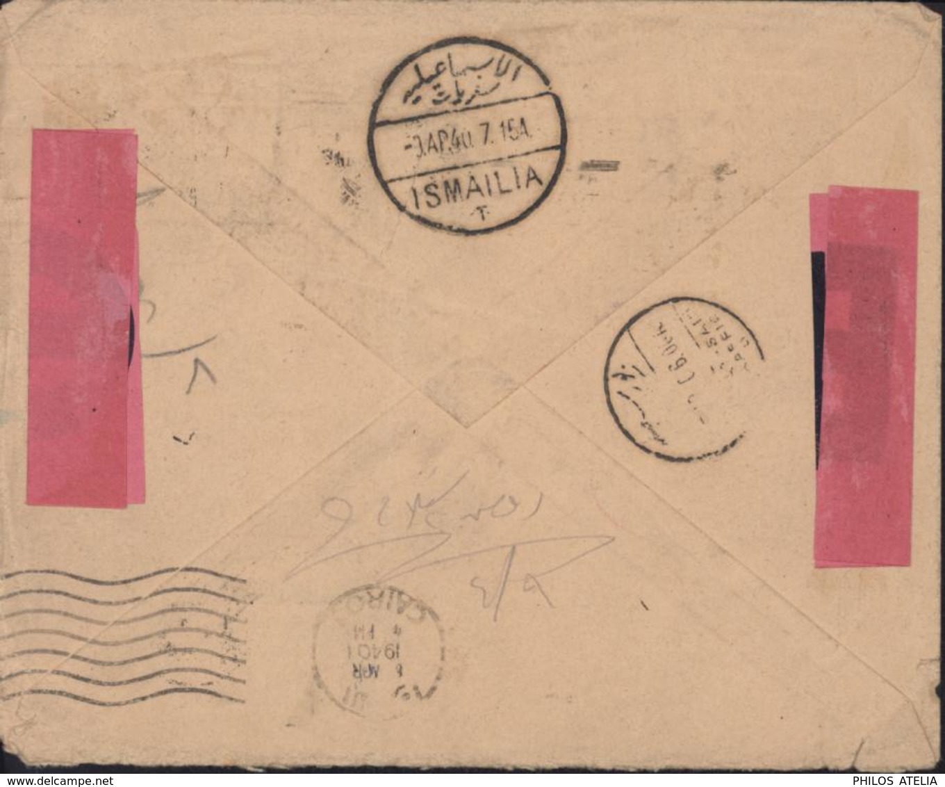 France Pour Port Saïd Barré Ismailia Manuscrit Cachet Censorship M YT France 283 X2 Taxe Egypte YT 31 34 35 - Guerra Del 1939-45