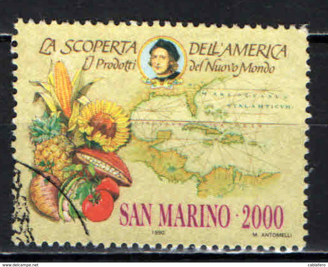 SAN MARINO - 1990 - CELEBRAZIONI COLOMBIANE - PRODOTTI DEL NUOVO MONDO - EFFIGIE DI COLOMBO - USATO - Gebruikt