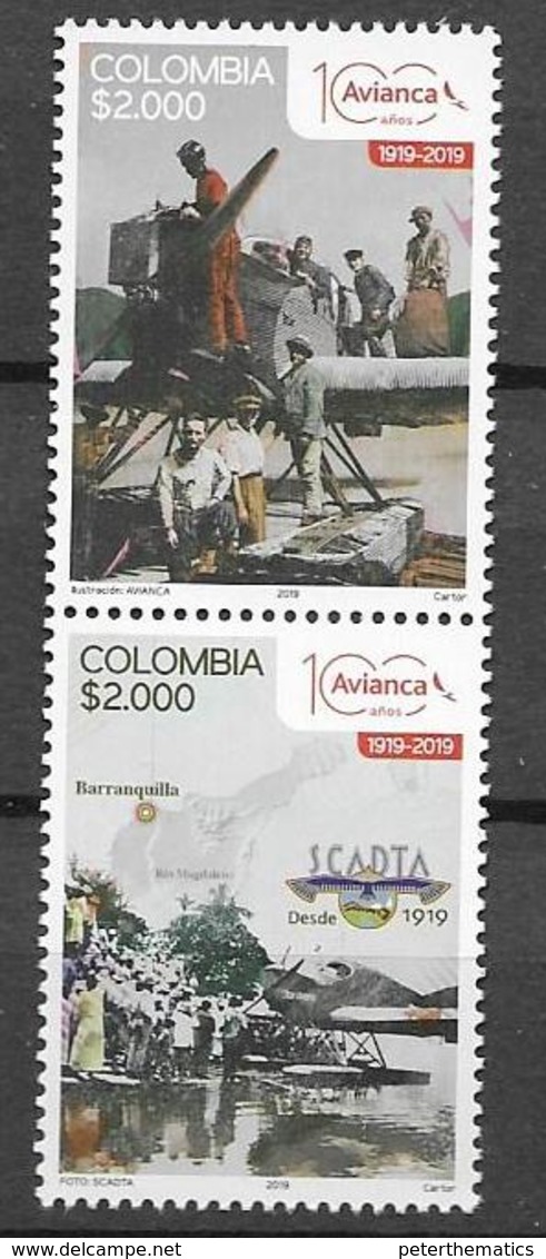 COLOMBIA, 2019, MNH,TRANSPORT, PLANES, 100th ANNIVERSARY OF AVIANCA AIRLINES, 2v - Airplanes