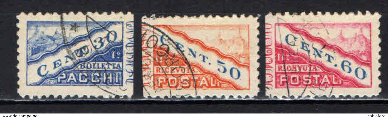 SAN MARINO - 1928 - TIPO A DOPPIA SEZIONE NON DENTELLATI IN MEZZO - USATI - Paketmarken