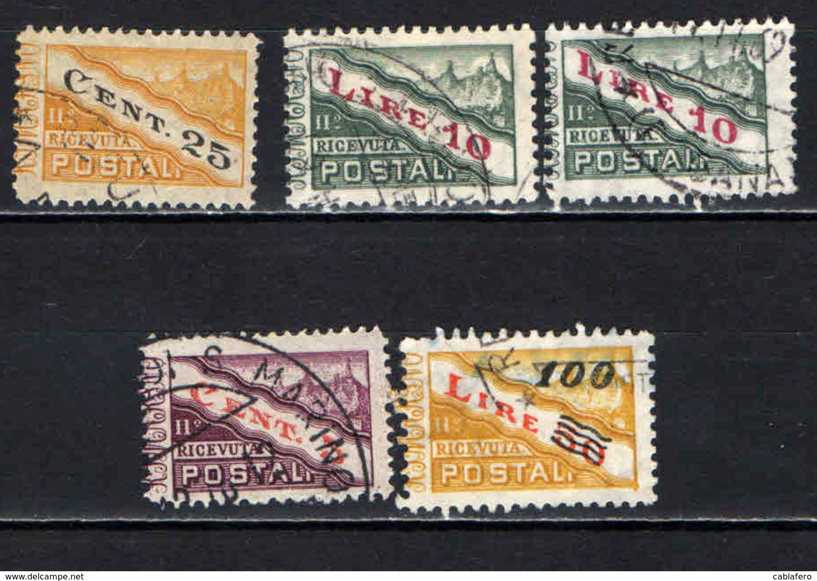 SAN MARINO - 1945 - TIPO A DOPPIA SEZIONE DENTELLATI IN MEZZO - USATI - Paketmarken