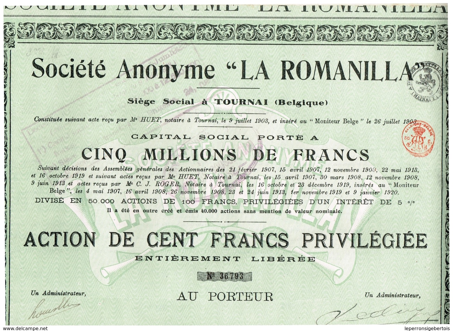 Titre Ancien  - Société Anonyme  - "La Romanilla" - Titre De 1920 - - Mines