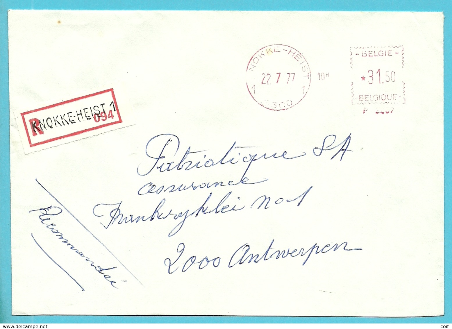 Roodfrankeering Op Brief Aangetekend Stempel KNOKKE-HEIST - 1960-79