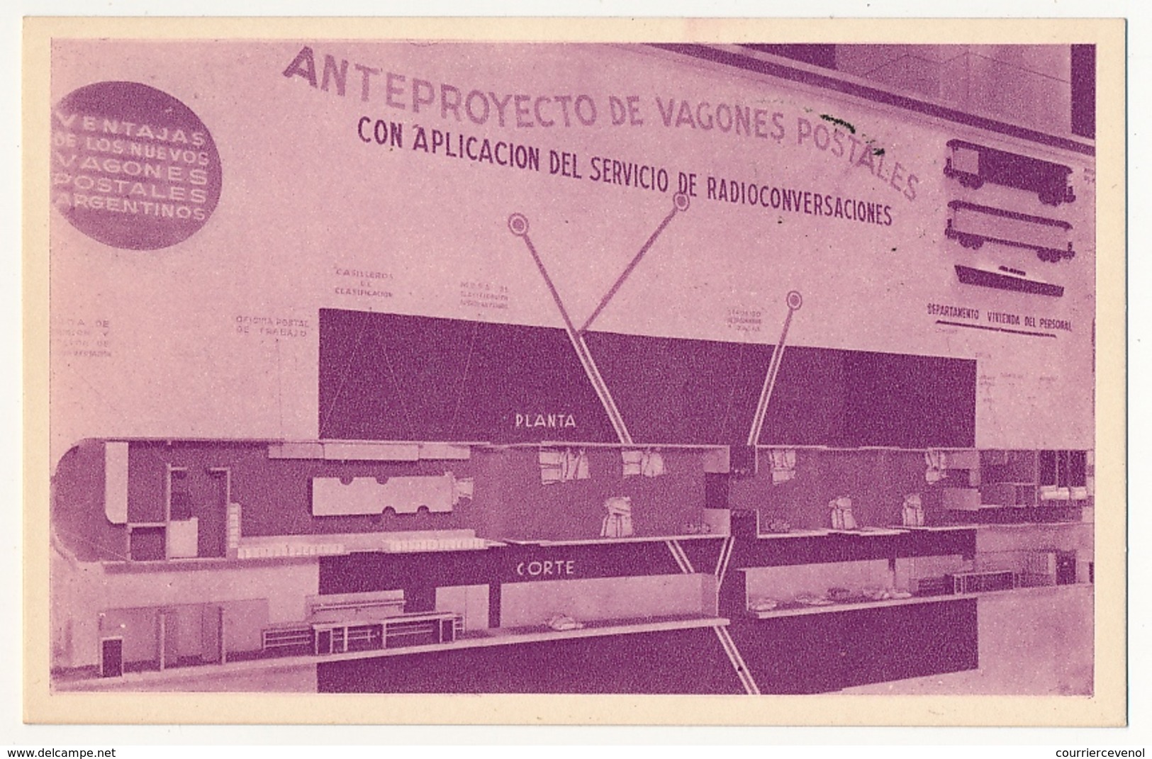 ARGENTINE - 7 Entiers postaux - CP 4c vert Guillermo Brown - Illustrés Exposition Postes Télécoms 1949 - Rose/violet