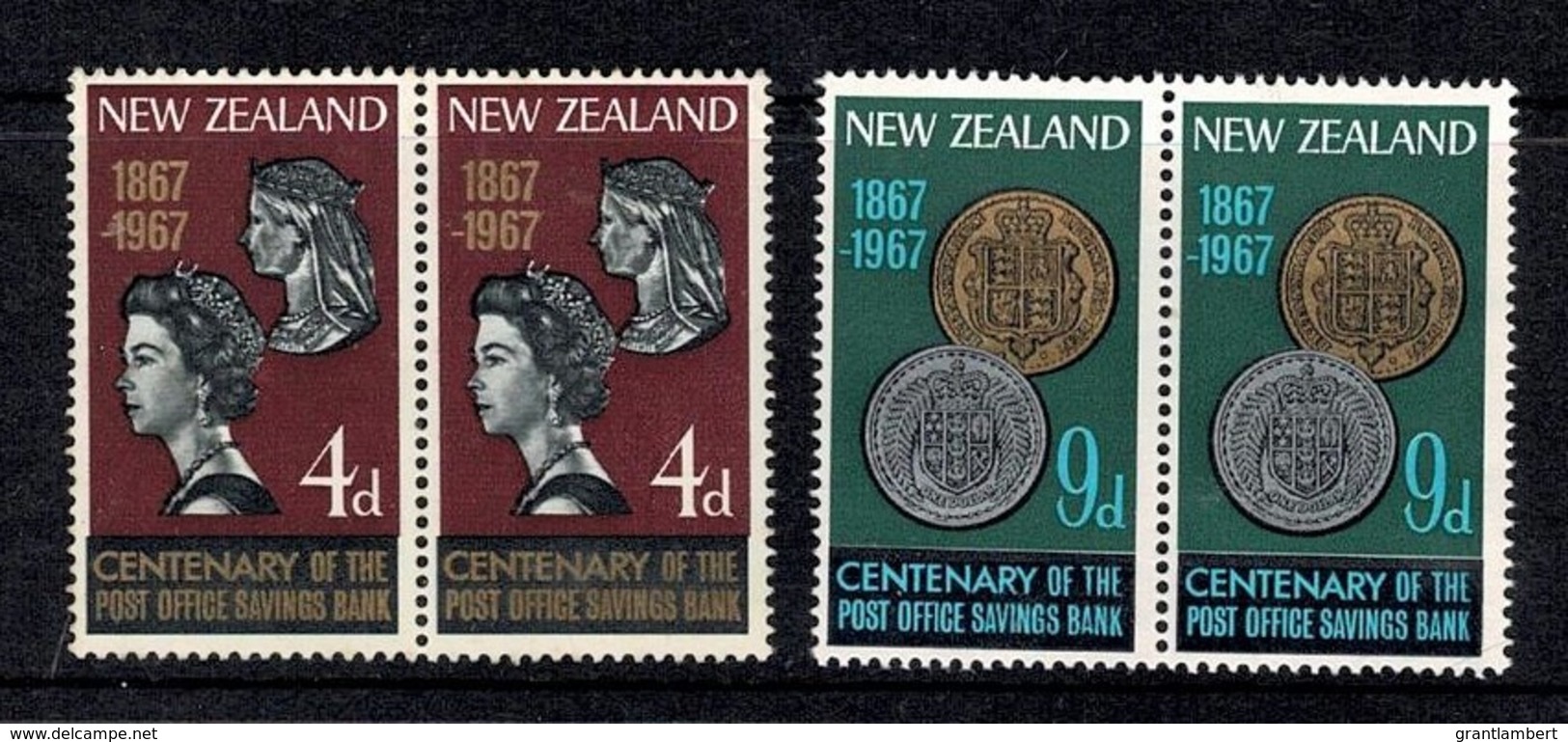 New Zealand 1967 Post Office Savings Bank Centenary Set Of 2 Pairs MNH - Unused Stamps