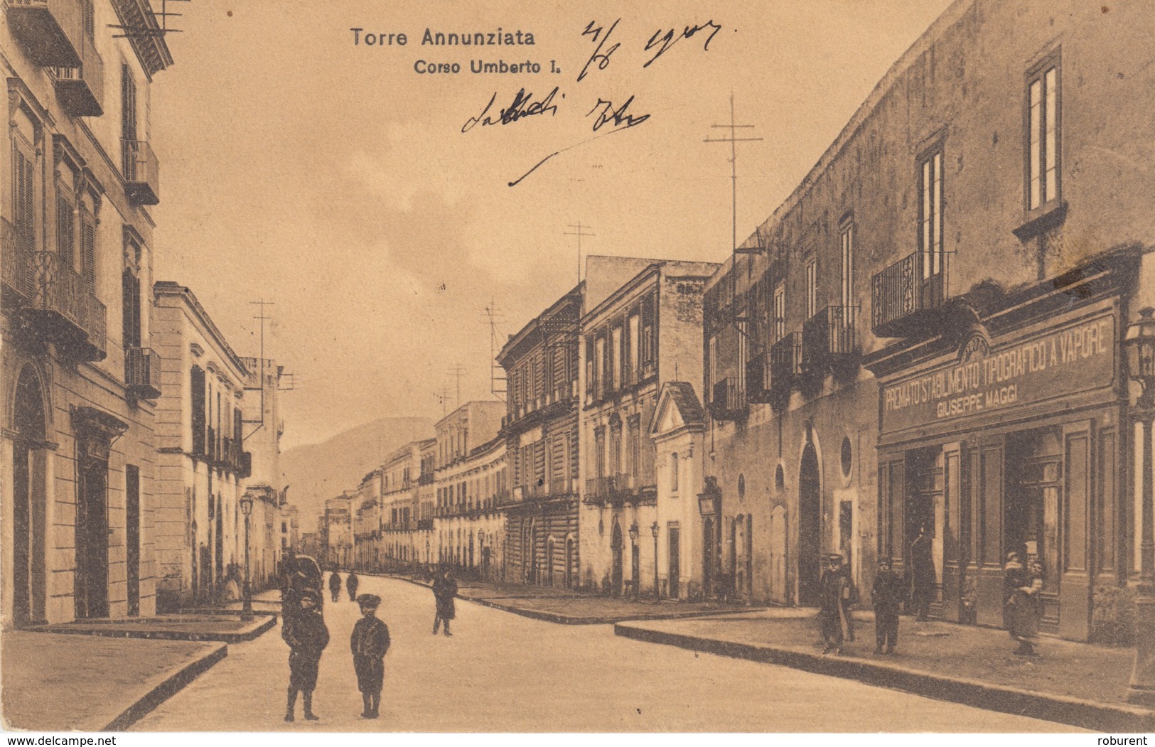 TORRE ANNUNZIATA  (NAPOLI) - CORSO UMBERTO I - VIAGGIATA 1907 - Salerno
