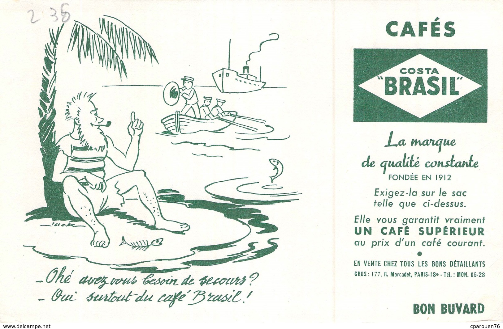 Ancien Buvard Collection Café Costa Brasil Robinson Sur Son île - Café & Thé